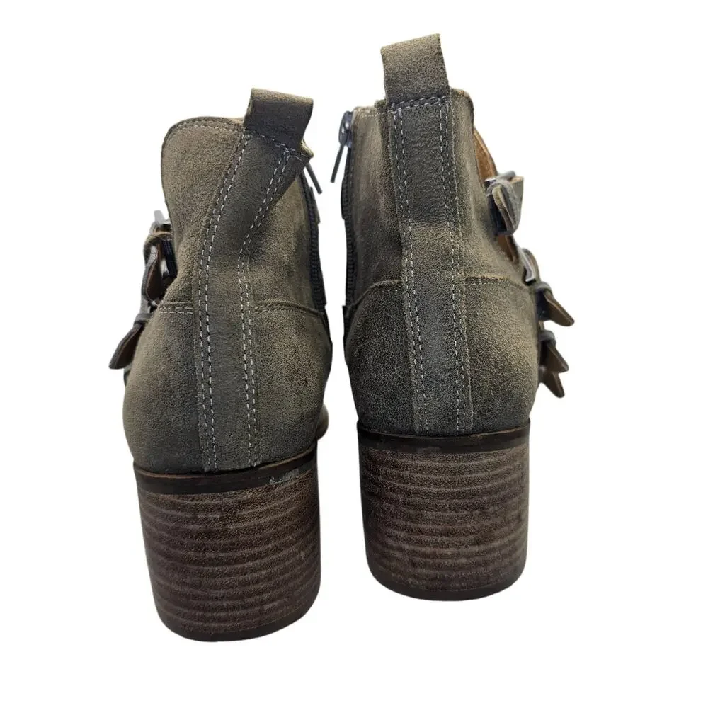 Lucky Brand Loreniah Suede Buckle Ankle Boots Booties Gray Green Sz 8.5